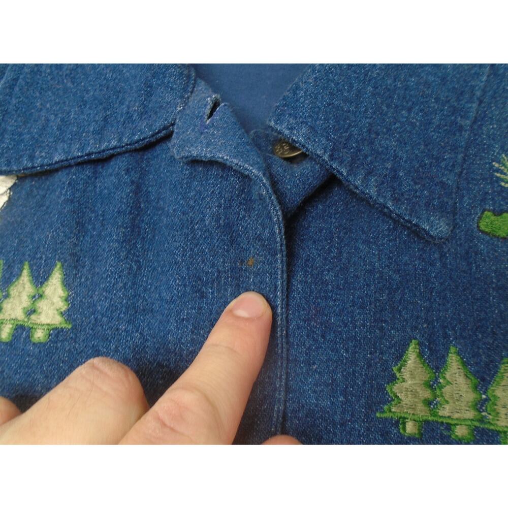 Vintage Casey Coleman Christmas Denima Shacket Button Embroidered Snowman Size M - Picture 3 of 10